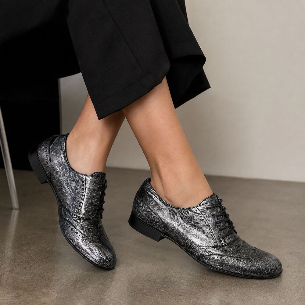 Boemos Womens Oxford Shoes EU 36 US 6 Metallic Leather Brogue Handmade Italy
